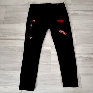 Fashion Denim Black 38 Jeans Cotton Flower Letters Embroidery Stretch Skinny Leg